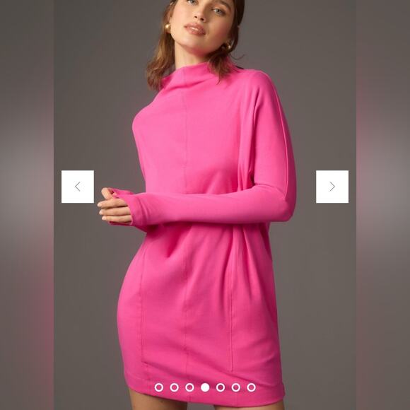 Daily Practice Anthropologie Long Sleeve Mock Neck Knit Mini Dress Pink Medium - Picture 1 of 13